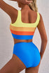 Sporty Color Block Tank Top High Waist Bikini Set