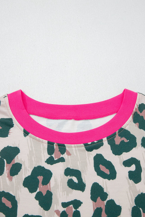 Western Style Leopard Print Contrast Trim Short Set