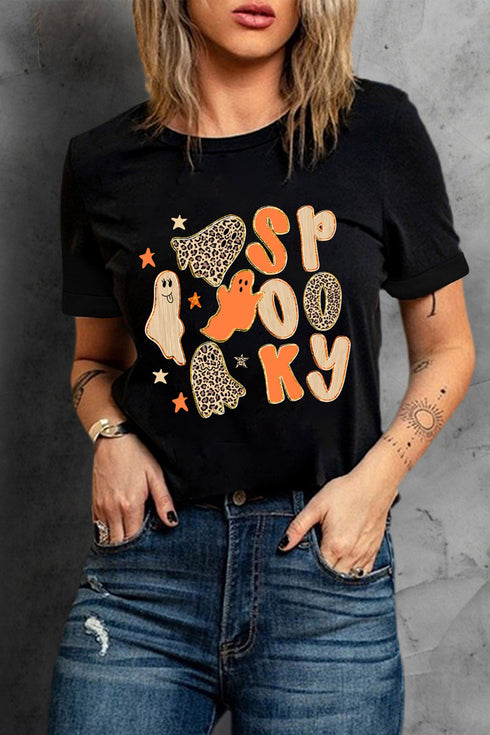 Spooky Ghost Print Short Sleeve Graphic Tee