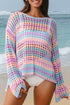 Long Sleeve Striped Open Knit Boho Crochet Top