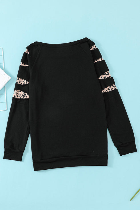 Slashed Sleeve Leopard Pumpkin Graphic Sweatshirt