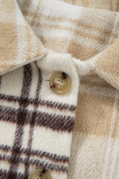 Button Front Patchwork Side Pocket Plaid Shacket