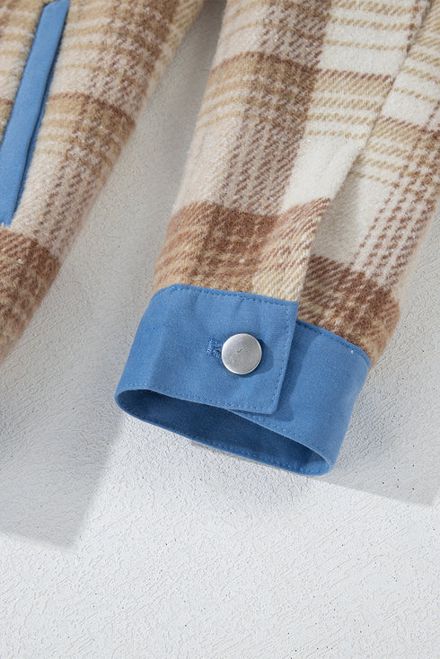 Casual Plaid Patchwork Flap Detail Button Up Shacket