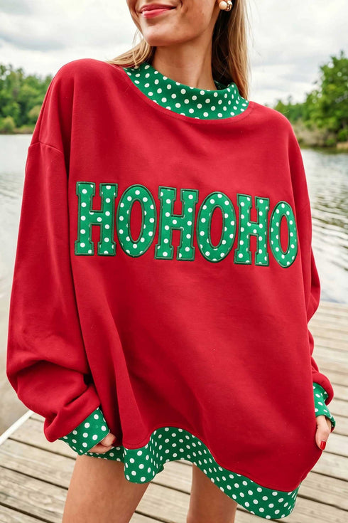 Polka Dot Letter Print Trim Mock Neck Sweatshirt