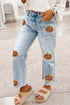 Cotton Sequin Pumpkin Graphic Face Patchwork Pants