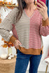 Striped Pattern V Neck Long Sleeve Top