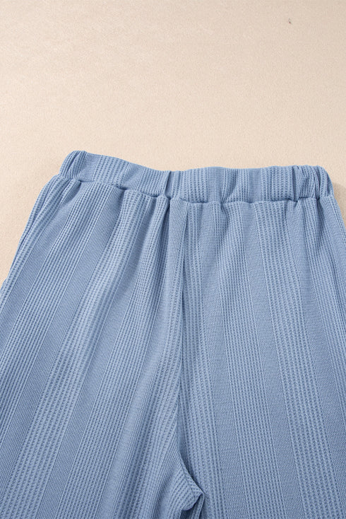 Textured Ribbed Ruffle Tank Top Wide Leg Pant Set