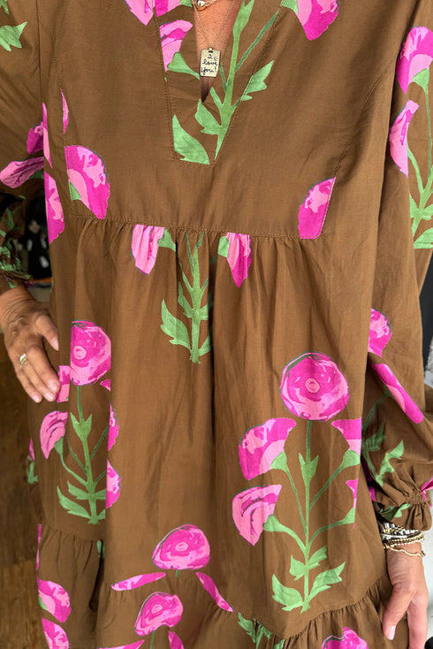 Bohemian Tunic Puff Sleeve Ruffled Babydoll Floral Dress