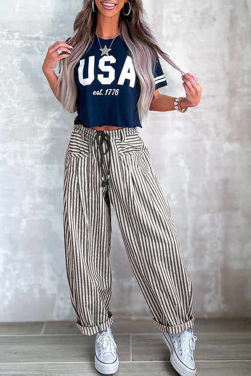 Southern Belle Striped Drawstring Loose Denim Pants