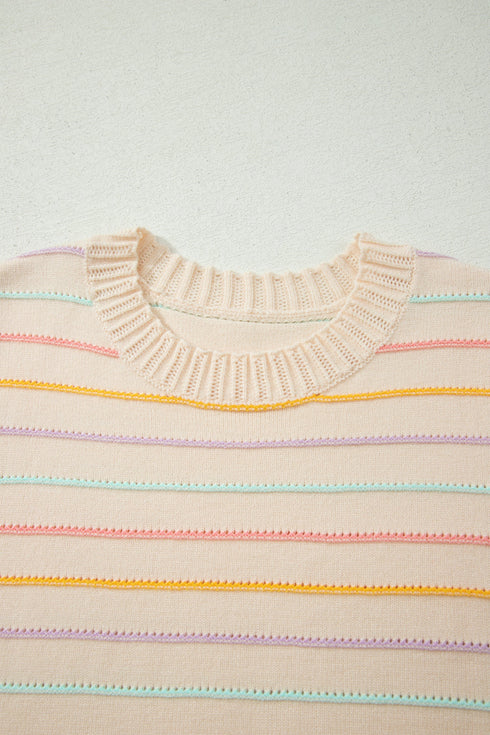Viscose Striped Pattern Crew Neck Knit Sweater