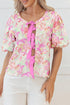 Southern Belle Floral Ribbon Knot Puff Sleeve Blouse