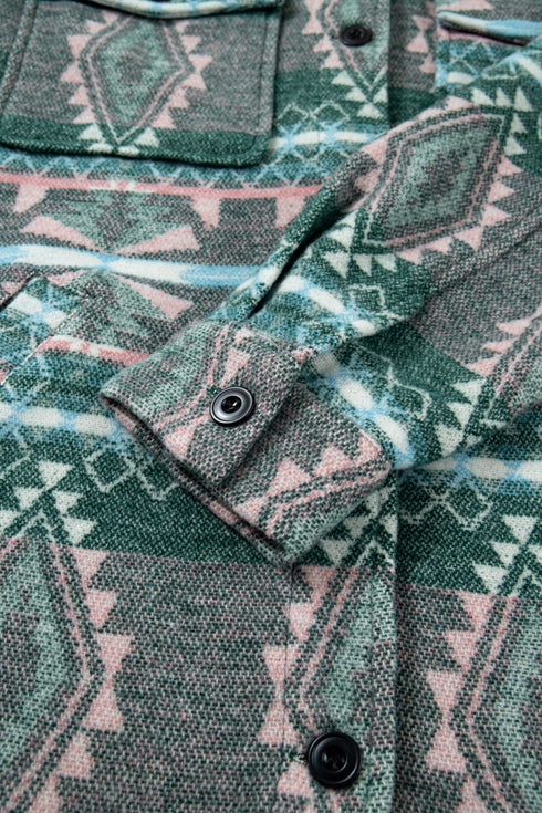 Geometric Print Button Front Long Sleeve Jacket