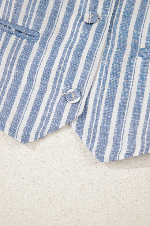 Striped Buttoned Waistcoat A Line Mini Skirt Two Piece Dress
