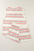 Western Bohemian Striped Pattern Casual Tank Short Sets