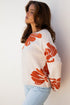 Abstract Botanical Print Boat Neck Knit Pullover Sweater