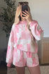 Patchwork Floral Print Drop Shoulder Baggy Pullover Drawstring Short Set