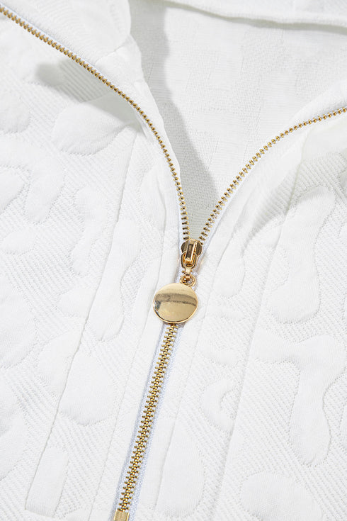 Leopard Print Textured Jacquard Quarter Zip Short Set