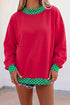 Mock Neck Plaid Pattern Trim Oversized Sweatshirt