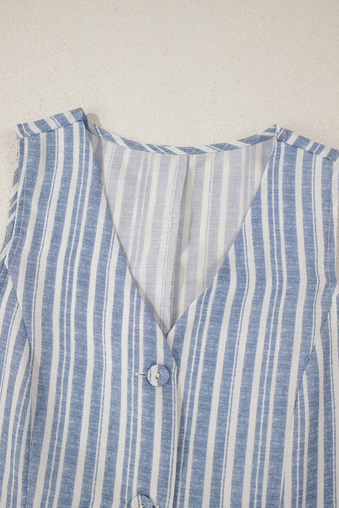 Striped Buttoned Waistcoat A Line Mini Skirt Two Piece Dress