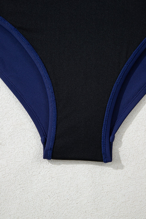 Geometric Ikat Ruffle Trim Strap Tankini Top