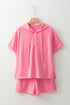 Solid Casual Hooded Short Sleeve Henley Short Set