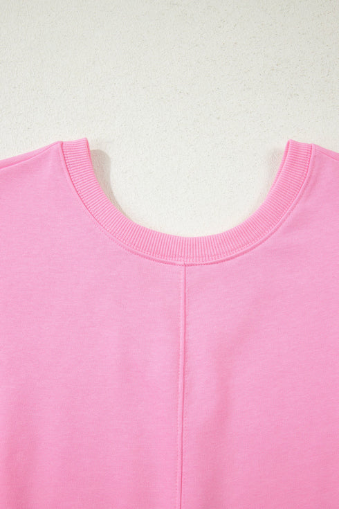 Solid Raw Edge Half Sleeve Pocketed Loose Romper