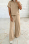 Solid Casual Loose Tee Drawstring Wide Leg Pant Set