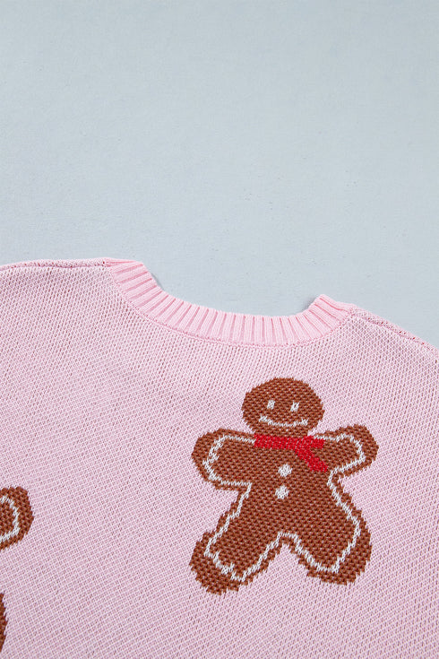 Gingerbread Pattern Round Neck Long Sleeve Shift Sweater