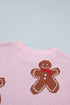 Gingerbread Pattern Round Neck Long Sleeve Shift Sweater