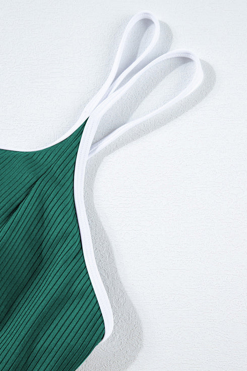 Ribbed Contrast Trim Adjustable Strap Two Piece Swimwear