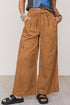 Elastic Waist Wooden Button Placket Ankle Length Wide Leg Pants
