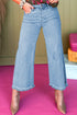 High Rise Cropped Washed Denim Wide Leg Jeans