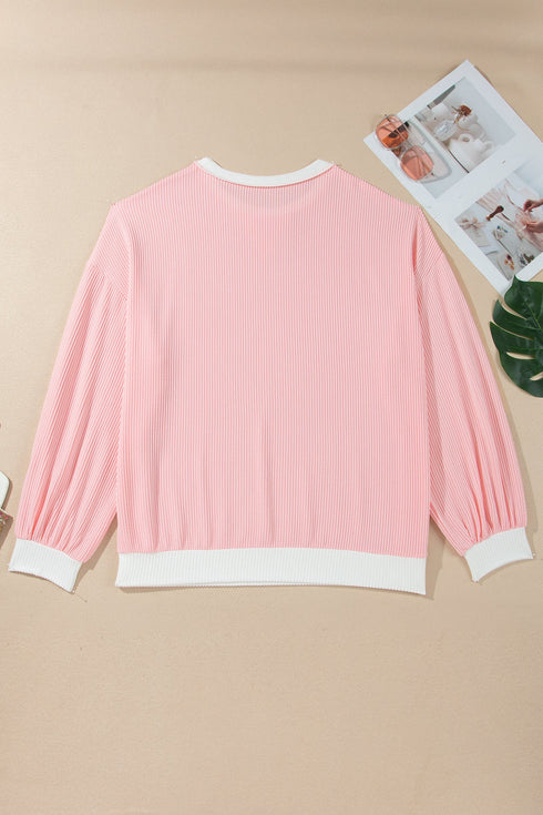 Ribbed Knit Long Sleeve Round Neck Top