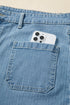 Patched Pocket Textured Denim Wide Leg Plus Size Bottoms