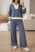 Striped Patchwork Zip V Neck Pullover Wide Leg Pants Set