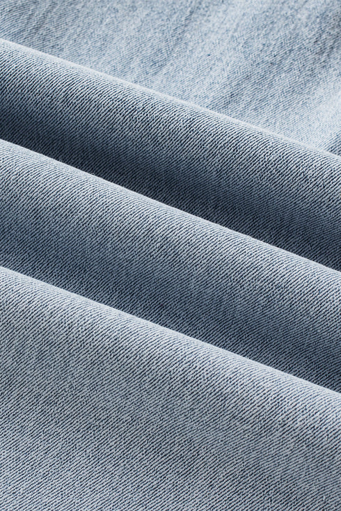 Acid Wash Contrast Edge Pocketed Wide Leg Cropped Jeans