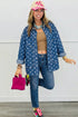 Polka Dot Long Sleeve Collar Shift Tunic Denim Jacket