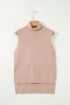 Split Hem High Neck Sleeveless Shift Sweater Vest