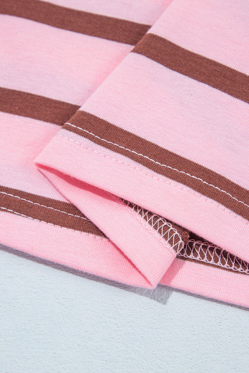 Striped Collared Long Sleeve Straight Cut Top
