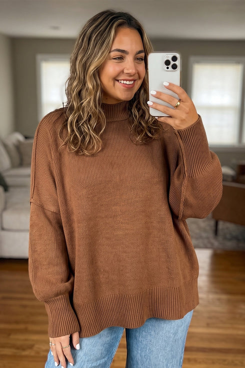 Oversized Ribbed Knit Long Sleeve Tunic Sweater