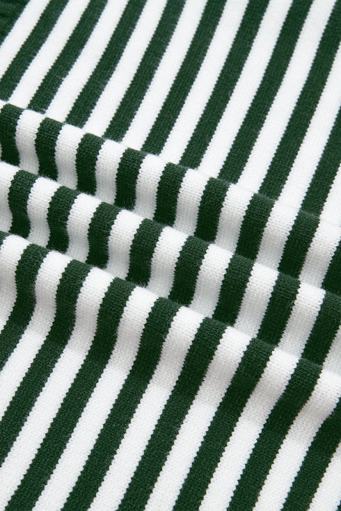 Striped Button Placket Drop Shoulder Long Sleeve Sweater