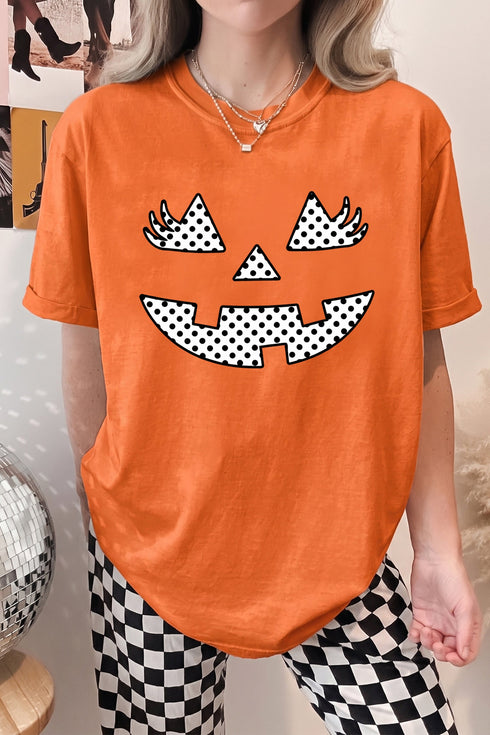 Pumpkin Face Polka Dot Round Neck Graphic Tee
