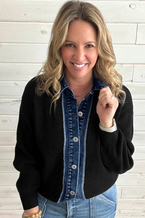 Drop Shoulder Placket Paneling Shirt Collar Long Sleeve Cardigan