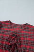 Plaid Tie Front Long Sleeve Short Shift Mini Dress