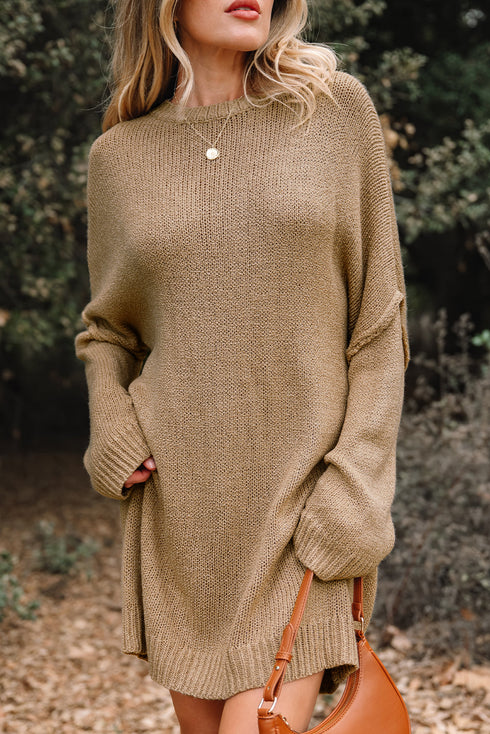 Oversized Drop Shoulder Exposed Seam Sweater Dress