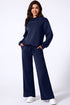 Cowl Neck Drawstring Pullover Wide Leg Athleisure Pant Set