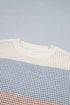 Paneled Drop Shoulder Round Neck Long Sleeve Pullover Sweater