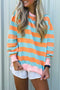 Striped Ribbed Trim Round Neck Long Sleeve Shift Top