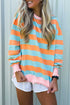 Striped Ribbed Trim Round Neck Long Sleeve Shift Top