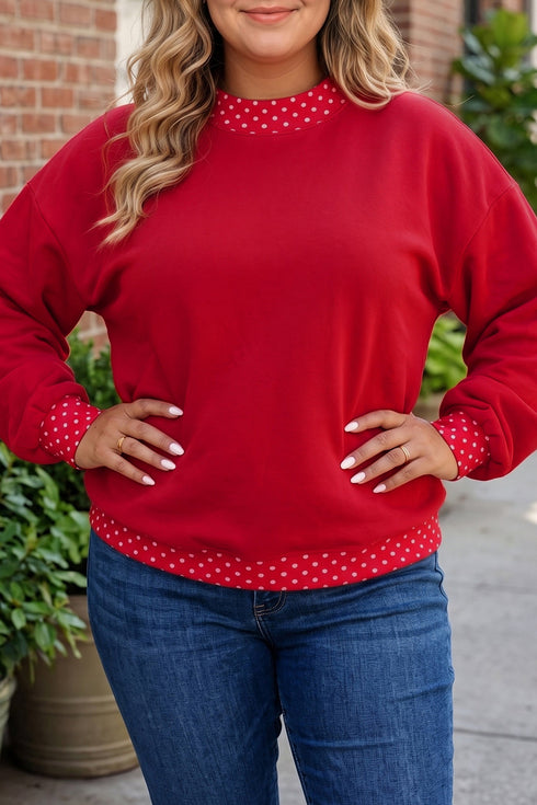 Polka Dot Pattern Patchwork Round Neck Sweatshirt